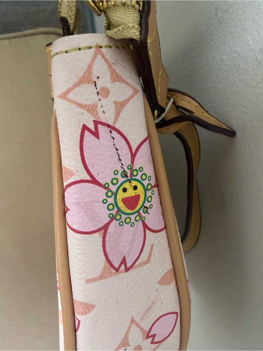 Louis Vuitton Pink Floral Mini Pochette with Tan Trim - Picture 12 of 14